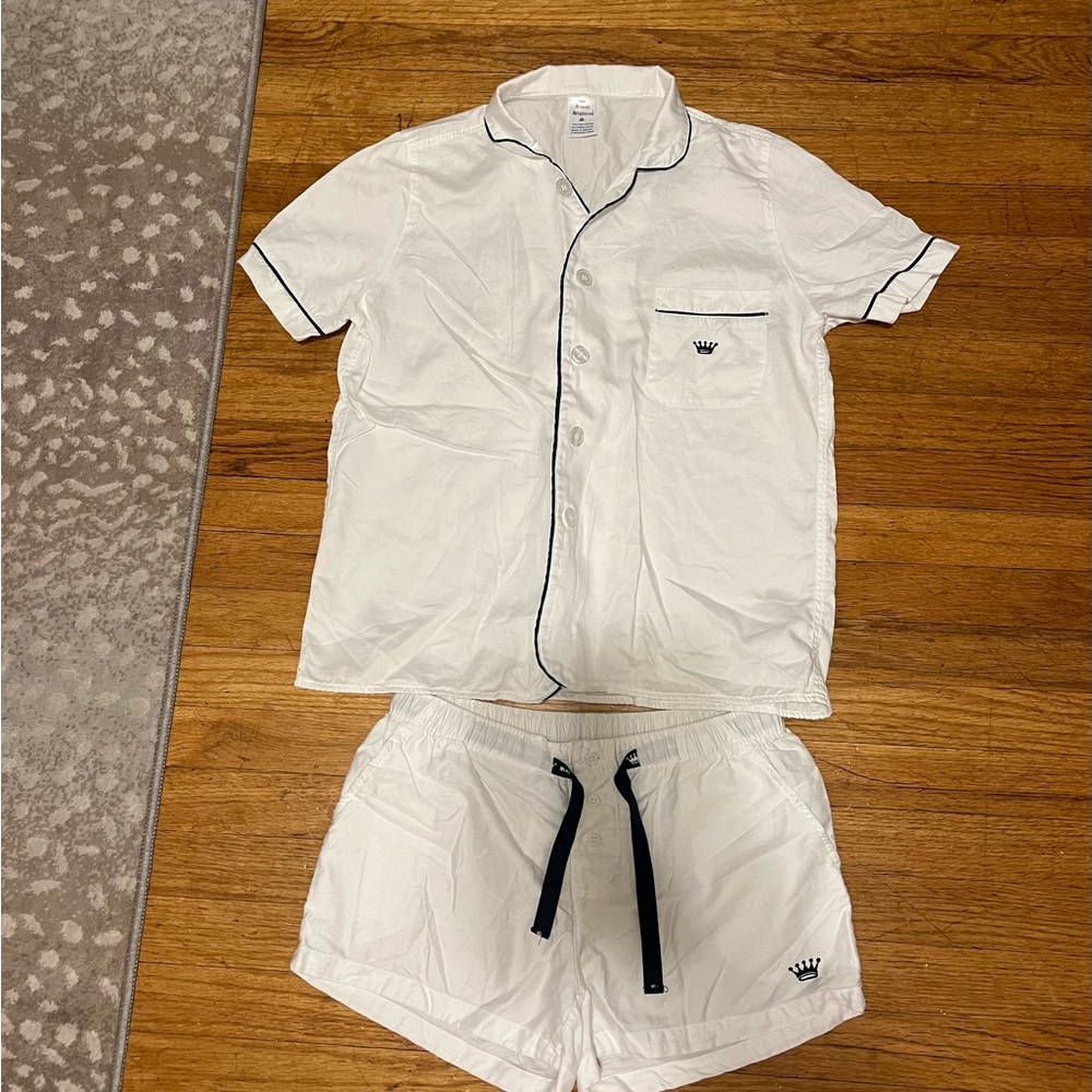 Women's White Pajama Set with Navy Trim